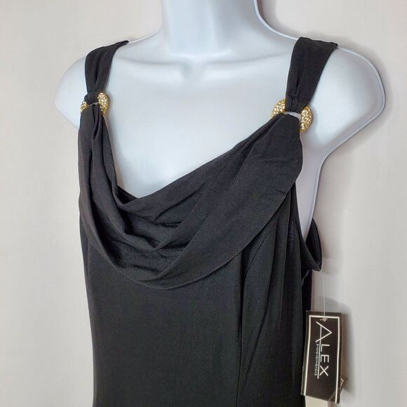 NEW Alex Evenings Black Sheath Dress Sz 12 Sleeveless Scoop Gold Rhinestones - Picture 3 of 5